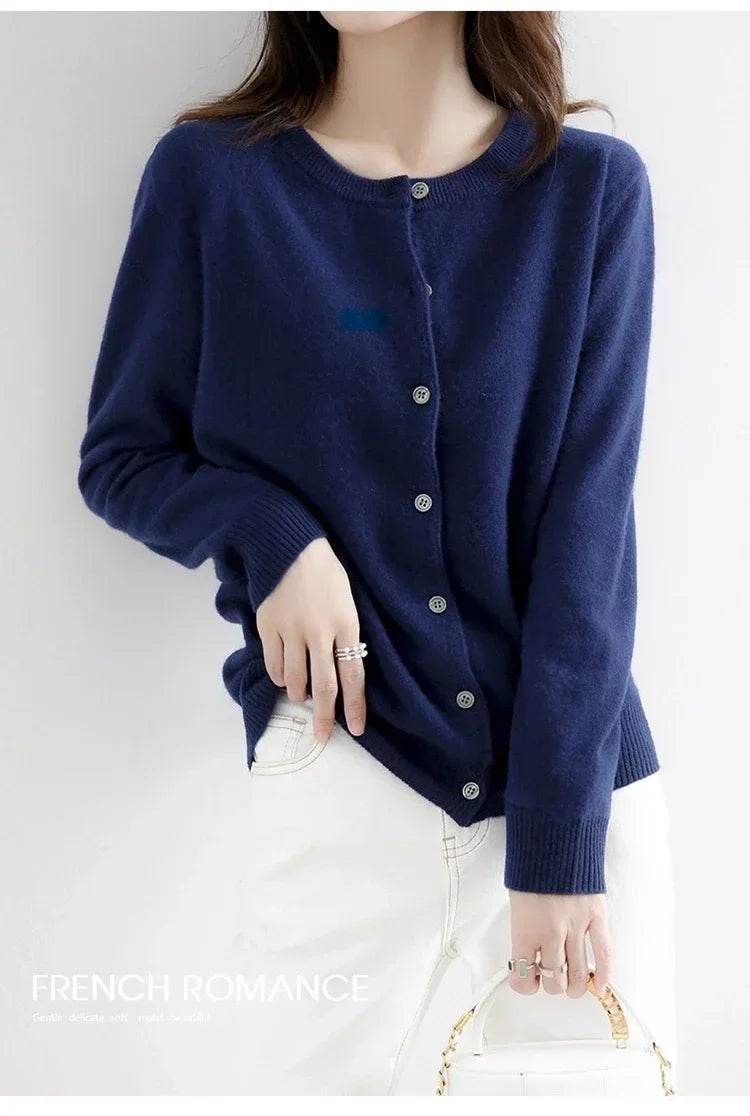 Women Autumn Winter Single-Breasted O-Collar Cardigan Vintage Long Sleeve Knitting Sweaters Casual Loose Versatile Streetwear