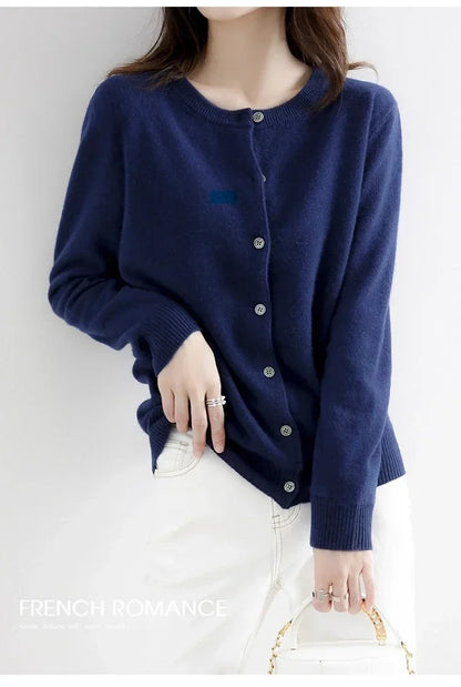 Women Autumn Winter Single-Breasted O-Collar Cardigan Vintage Long Sleeve Knitting Sweaters Casual Loose Versatile Streetwear