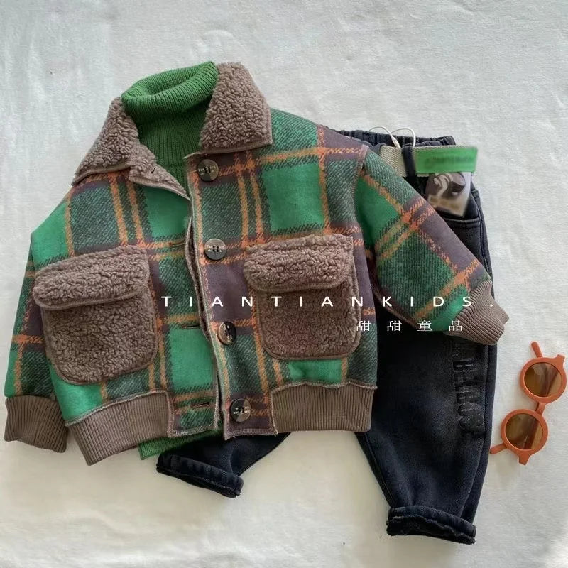 Autumn Winter Kids Boy's Clothes Baby Outfits Lamb Wool Cardigan Jacket Outerwear For Boys Baby Clothing Jackets Coats