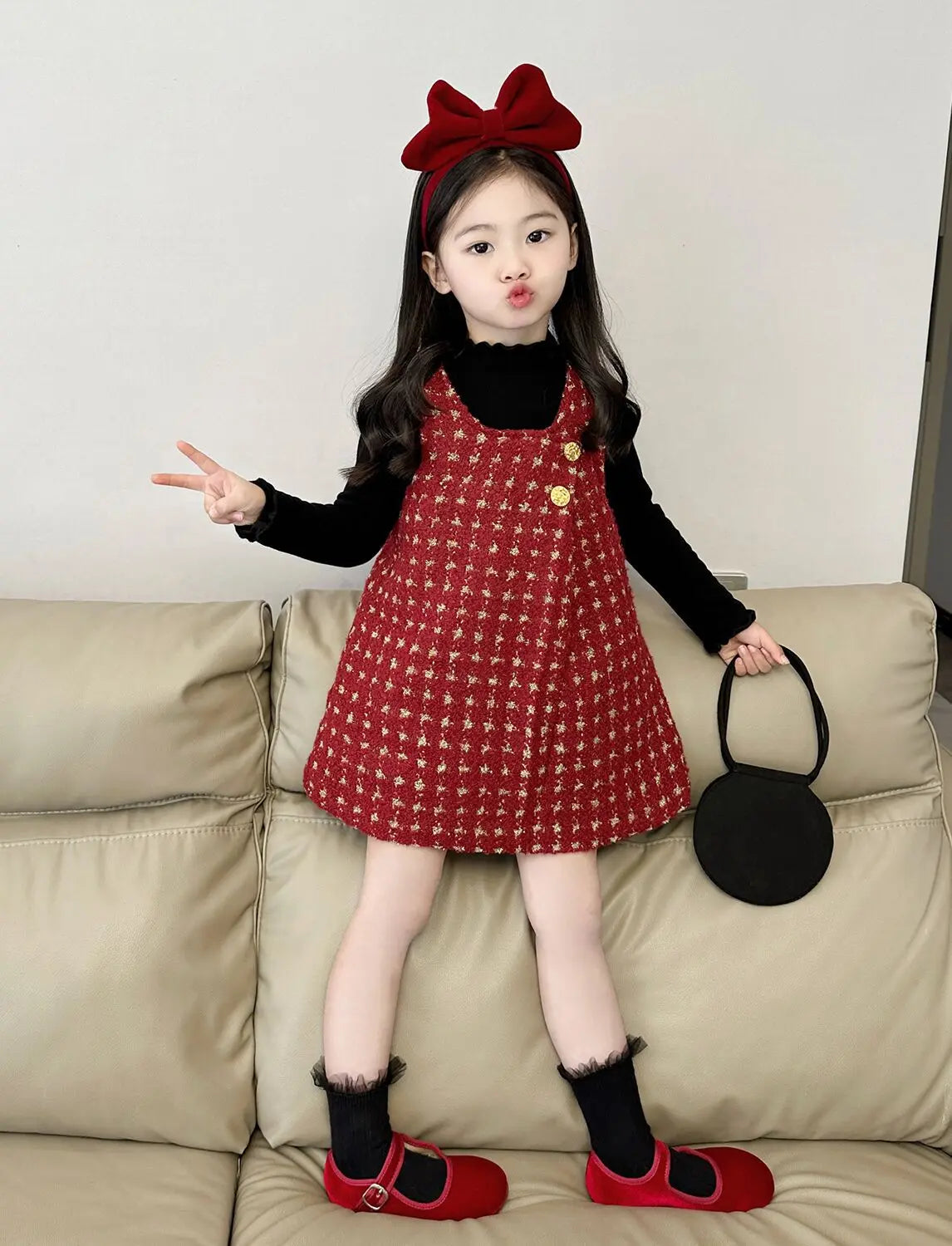 Girls Red Padded Vest Dress 2025 Winter Girls Christmas Princess New Year Dress Kids Princess Dress for Girls