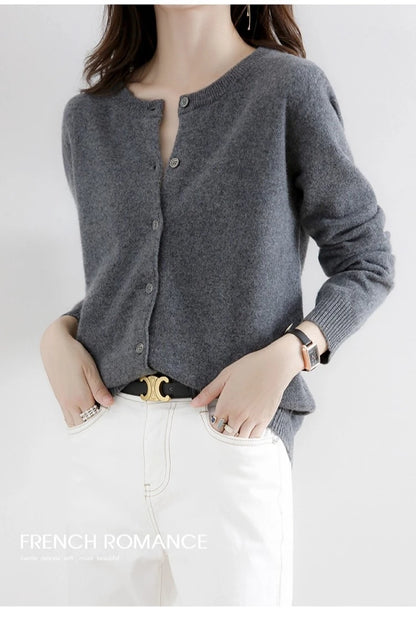 Women Autumn Winter Single-Breasted O-Collar Cardigan Vintage Long Sleeve Knitting Sweaters Casual Loose Versatile Streetwear