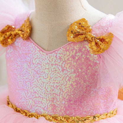 Girl's Flutter Sleeve Bow Princess Dress Wedding Flower Girl Dress Girl's Birthday Party Piano Host Masquerade Performance Costume