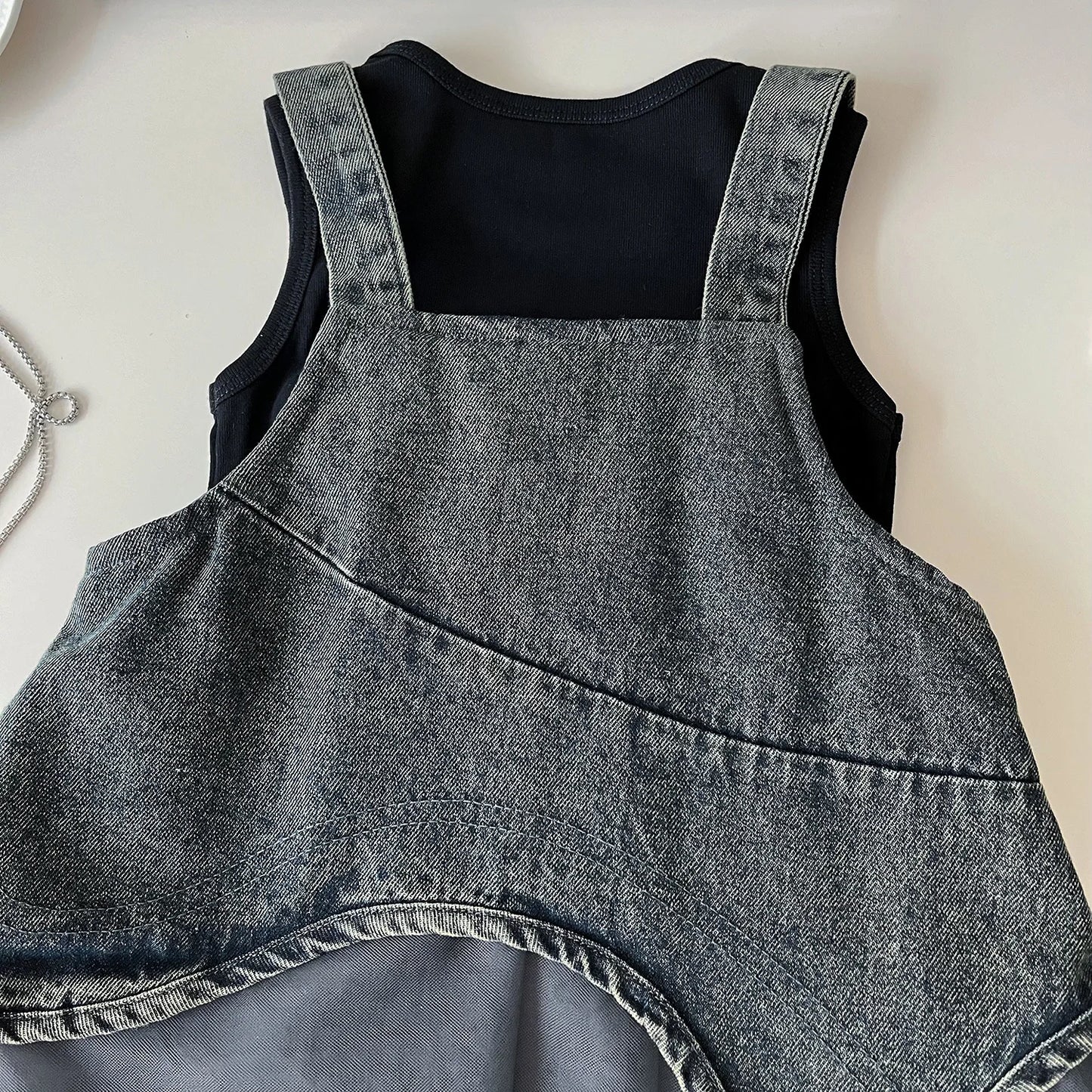 Girls Summer Dress 2025 New Summer Strap Dress Children Princess Denim Fashion Yarn Patchwork Dress