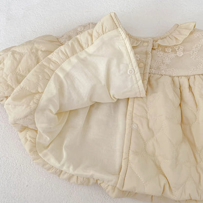 Girls' cotton coat, winter clothing, new western-style baby flower bud pleated cotton coat, children's thick warm cotton clothin