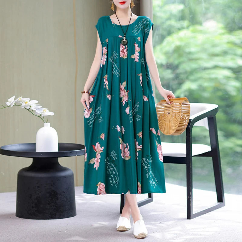 New Fashion Summer Dress For Women Sundress 2025 Casual short sleeve dress Print Female O-Neck Robe Oversize Bohemian dresses