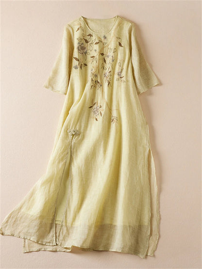 Summer Print Vintage Dresses For Women 2025 New Casual Long Thin Breathable Dress Femme Robe Office Lady Work Elegant Clothing