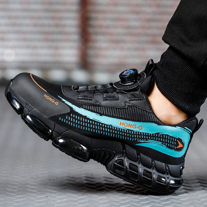Men's Work Shoes  Rotary Buckle Work Sneakers Protective Shoes Safety Industrial Puncture-Proof Anti-Smash Steel Toe Shoes