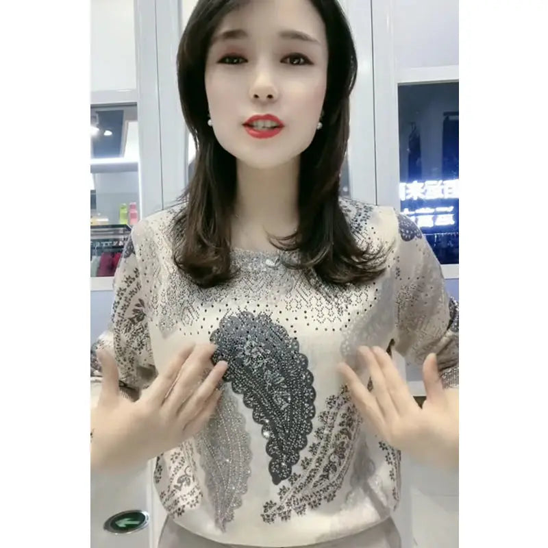 Autumn Winter O Neck Printing Diamonds Sweater Ladies Loose Casual Pullover Knitting Top Women Fashion Trend All-match Jumpers