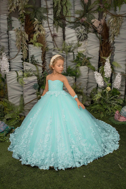 Flower Girl Dress Floral Lace Applique Children Wedding Party Gowns New Kids Clothes Princess First Communion Dress