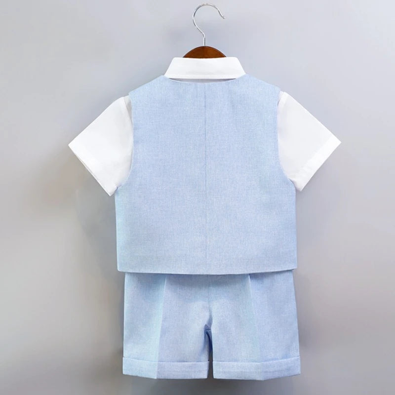 Boys Dressy Shorts Set Summer Elegant Vest Outfits for Kids School Performance Formal Wear Flower Boy Wedding Blazers Tuxedo