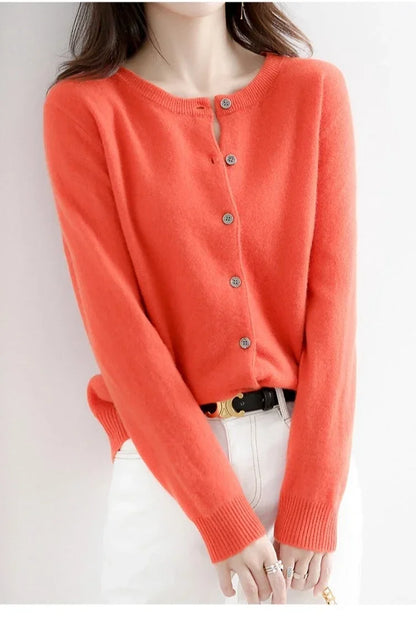 Women Autumn Winter Single-Breasted O-Collar Cardigan Vintage Long Sleeve Knitting Sweaters Casual Loose Versatile Streetwear