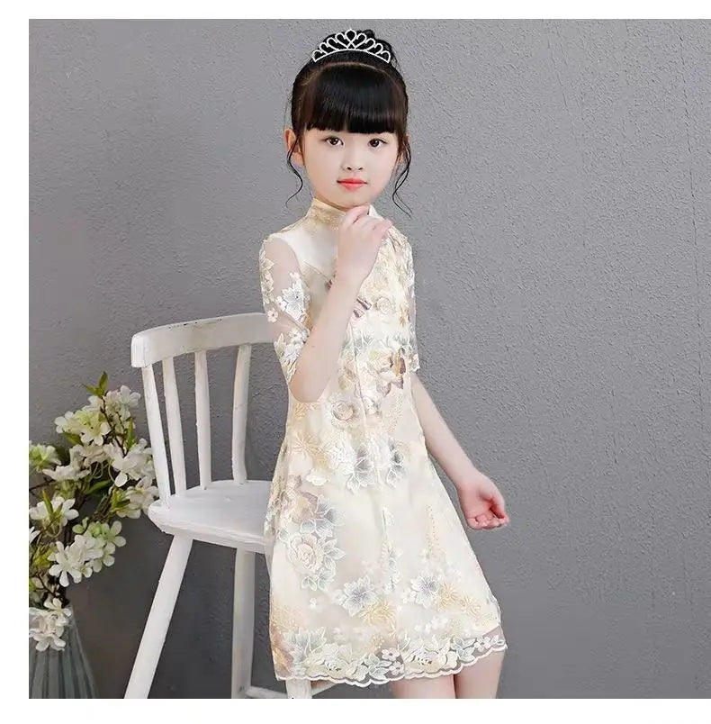 Girls Dress Summer Clothes Hanfu New Fashion Children's Vintage Net Yarn Dress Kids Girls Dresses for School Wedding of 12 Years