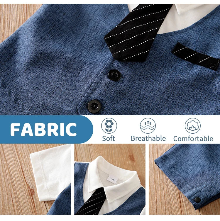 Summer Boys And Girls Gentleman Style Handsome Formal Dress Comfortable Short Sleeve Baby Bodysuit
