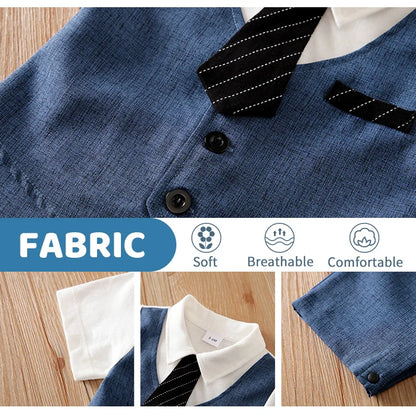 Summer Boys And Girls Gentleman Style Handsome Formal Dress Comfortable Short Sleeve Baby Bodysuit