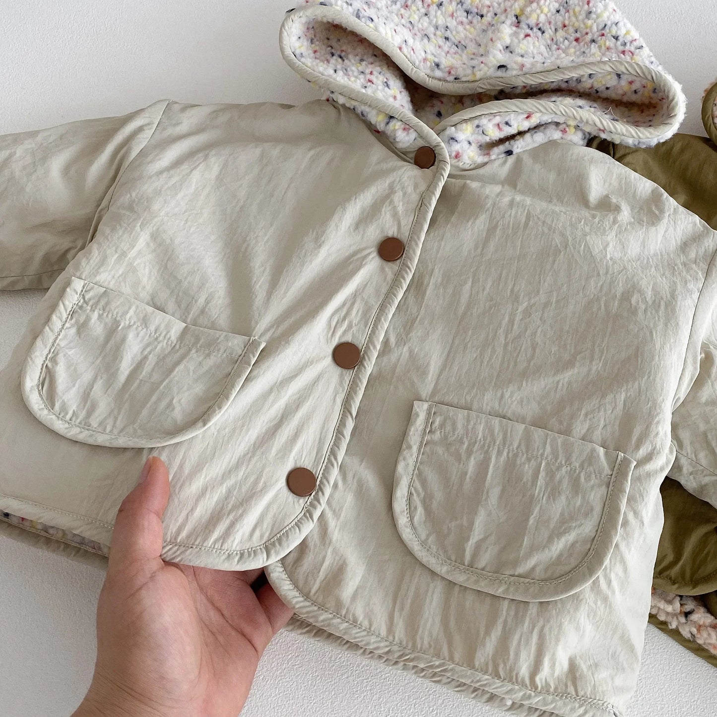 Kids Winter Jacket for Boy 1-6Y Girls Children's Coats Reversible Hooded Jacket Thickened Fleece Lined 2 Way Wear Warm Outerwear