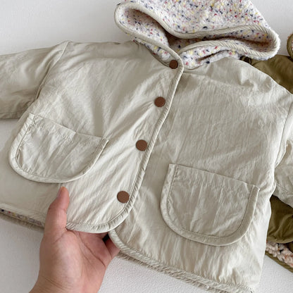 Kids Winter Jacket for Boy 1-6Y Girls Children's Coats Reversible Hooded Jacket Thickened Fleece Lined 2 Way Wear Warm Outerwear