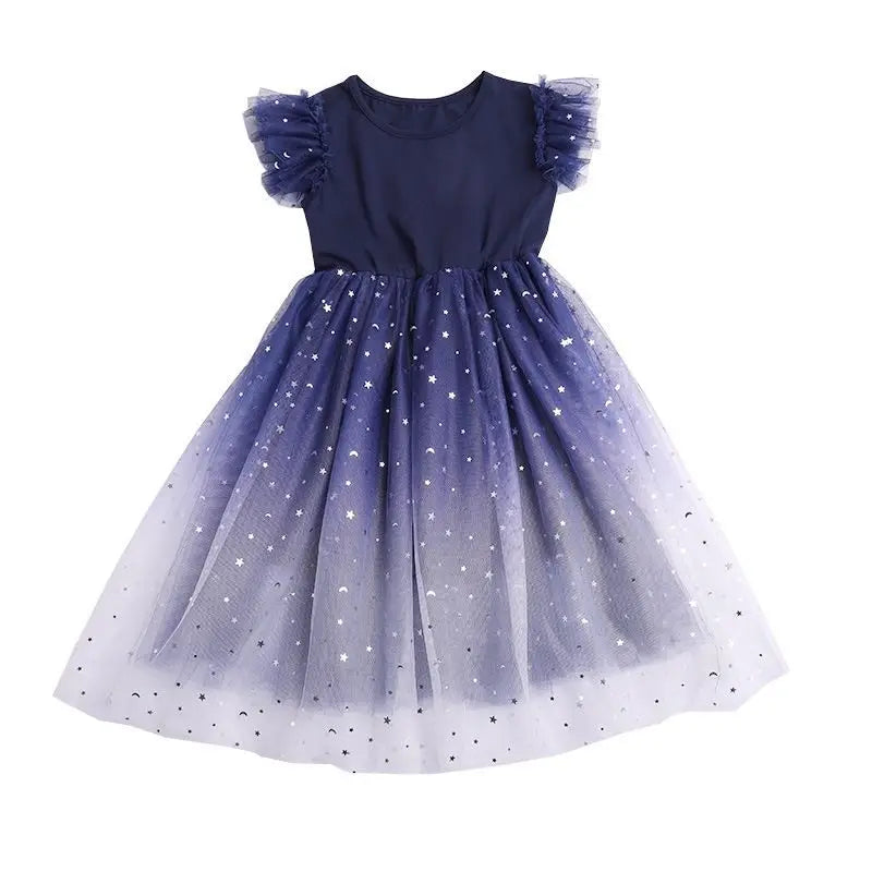 Girls Dress 2025 New Summer Princess Dresses Flying Sleeve Kids Clothes Unicorn Party Baby Dresses For Children Clothing 3-8Y