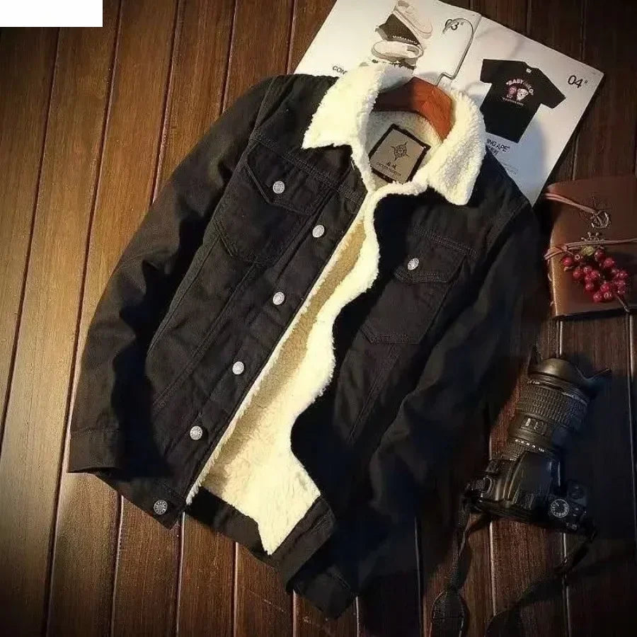 Men's Autumn Winter  Fashion Lamb Fleece Denim Jackets Trend Casual Comfort Thickened Warm High Quality Jeans Coats for Men