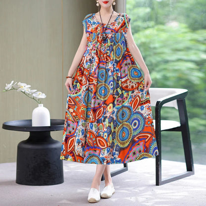 New Fashion Summer Dress For Women Sundress 2025 Casual short sleeve dress Print Female O-Neck Robe Oversize Bohemian dresses