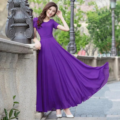 Summer Dress Women 2025 New Bohemian Beach Long Chiffon Dress Elegant Ladies Short Sleeve 5XL Sundress Women's Clothing Vestidos
