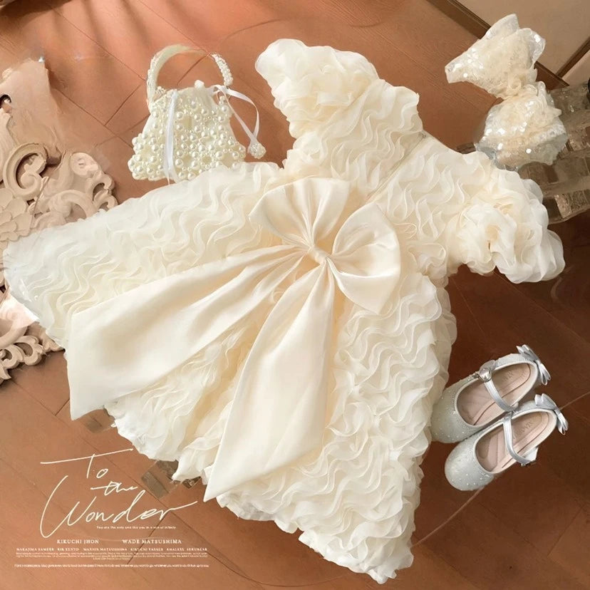 Girls Summer 2025 New Princess Dress Tulle Puff Sleeves Fashion Kids Formal Evening Party Gown