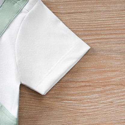 Newborn boys, girls and babies summer vacation 2 pieces braces, Dad, Mom and I, short-sleeved round-neck jumpsuit