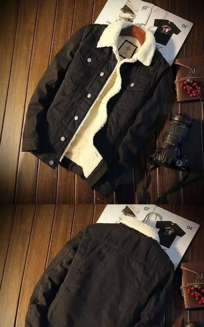 Men's Autumn Winter  Fashion Lamb Fleece Denim Jackets Trend Casual Comfort Thickened Warm High Quality Jeans Coats for Men
