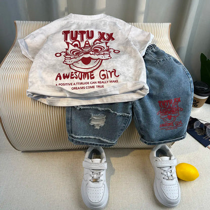 Boys Summer 2025 Boutique Design Outfits Baby Boys Short Sleeve Striped T-Shirt Jeans Shorts 2pcs Korean Clothes for Children