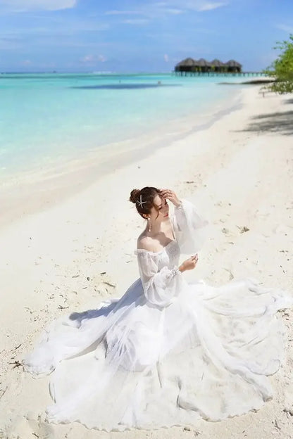 Dresses for Women Summer New Chiffon off-Shoulder Dress White Dress Vestido De Mujer