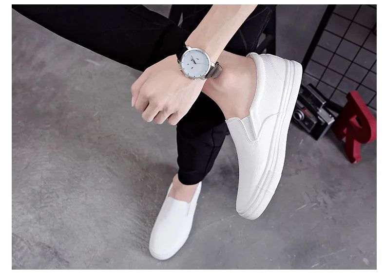 New Shoes for Men Leather Casual Shoes Spring Fashion Concise Flat Shoes 2 Colors Slip-on Loafers