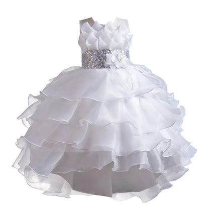 Girls Party Dress with Train, Puffy Cake Dress for Birthday & Flower Girl, Elegant Princess Gown for Host & Special Events
