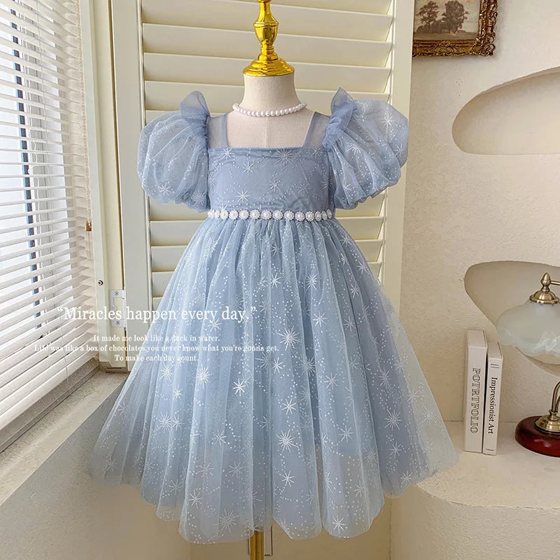 2024 New Girls Summer Dress Childrens Fashionable Sweet and Elegant Princess Dress Kids Designable Clothes