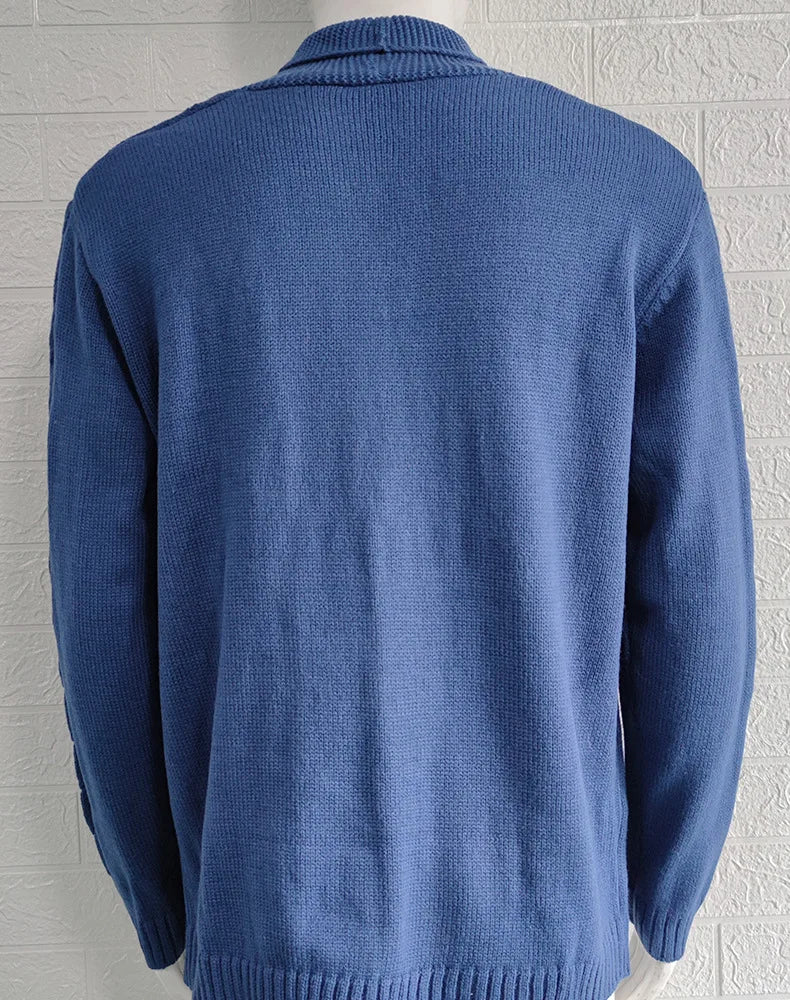 Autumn Winter Men's Warm Knitted Sweater Solid Single-breasted Twisted Texture Cardigan Lapel Slim Buttoned Thick Sweater Male