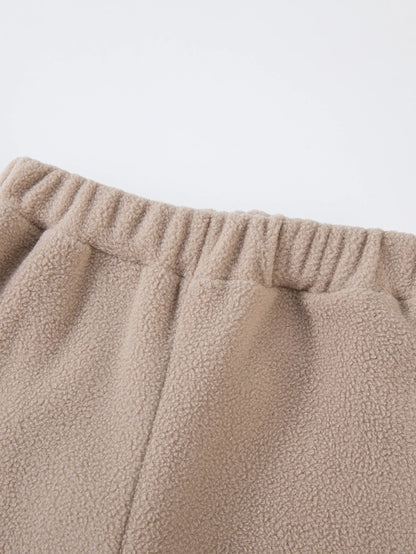 Girls Winter Casual Outfit Solid Color Fleece Thickened Hoodie Pants Clothes Set Half-Zip Children Sweater Sets