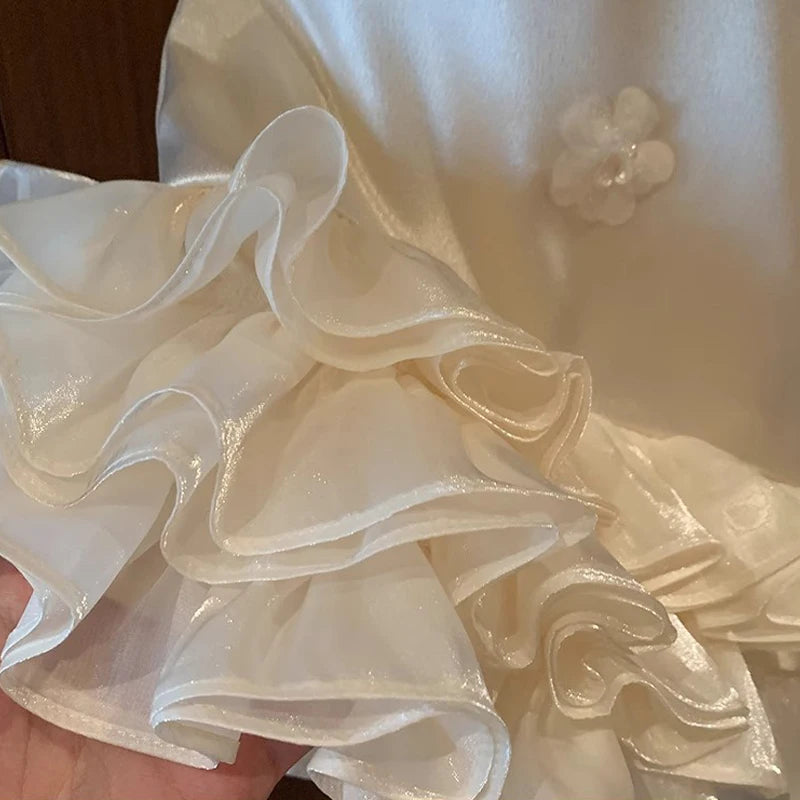 Baby Girls Dress for Birthday Party Wedding Lace Big Bow Dresses Infant Girl 1st Birthday Baby Set Princess Beige Baptism Dress