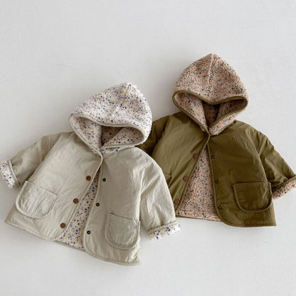 Kids Winter Jacket for Boy 1-6Y Girls Children's Coats Reversible Hooded Jacket Thickened Fleece Lined 2 Way Wear Warm Outerwear