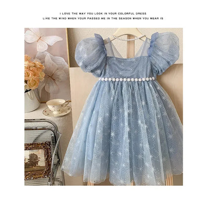 Girls Casual Dresses Summer Dress for Girls Children's Ethereal Puff-Sleeve Tulle Princess Dress Kids Clothes