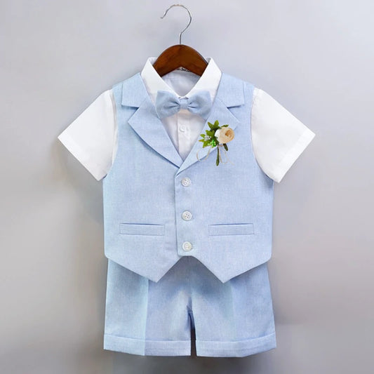 Boys Dressy Shorts Set Summer Elegant Vest Outfits for Kids School Performance Formal Wear Flower Boy Wedding Blazers Tuxedo