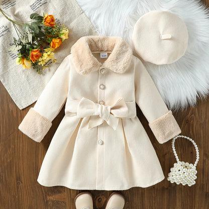 Girls Jackets Children Elegant Fur Collar Coats Kids Single Breasted Tweed Coats Toddler Autumn Winter Clothes 2-6Y Fashion Warm