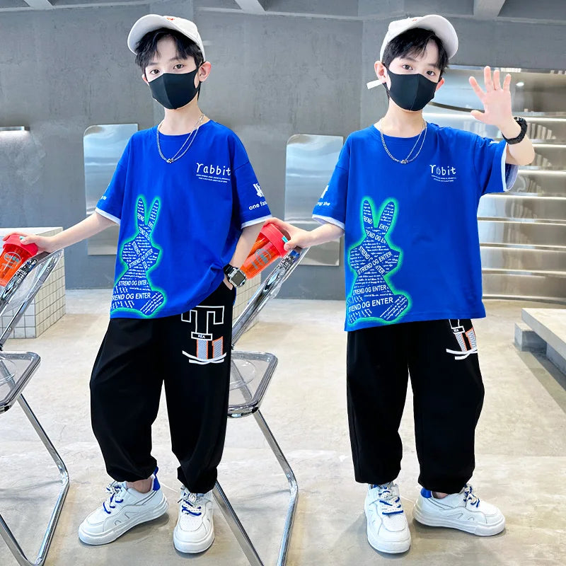 Boys Summer Clothing Set Children Short Sleeve Top + Mosquito-Repellent Pants Two Piece Set 2025 New