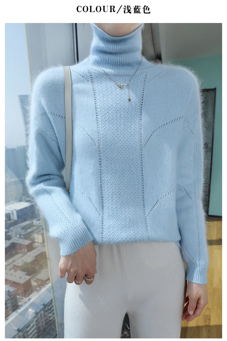 2024 Autumn and Winter Women's Dress 100% Mink Cashmere Sweater Turtleneck Knitted Long Sleeve Thick Warm Pullover Fashion Top