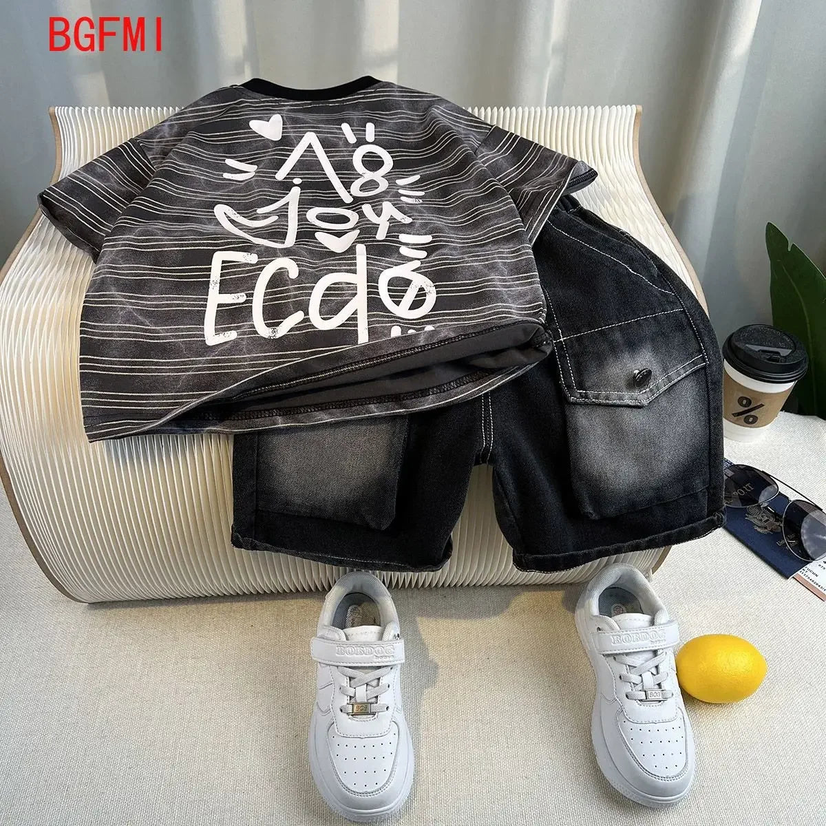 Boys Summer 2025 Boutique Design Outfits Baby Boys Short Sleeve Striped T-Shirt Jeans Shorts 2pcs Korean Clothes for Children