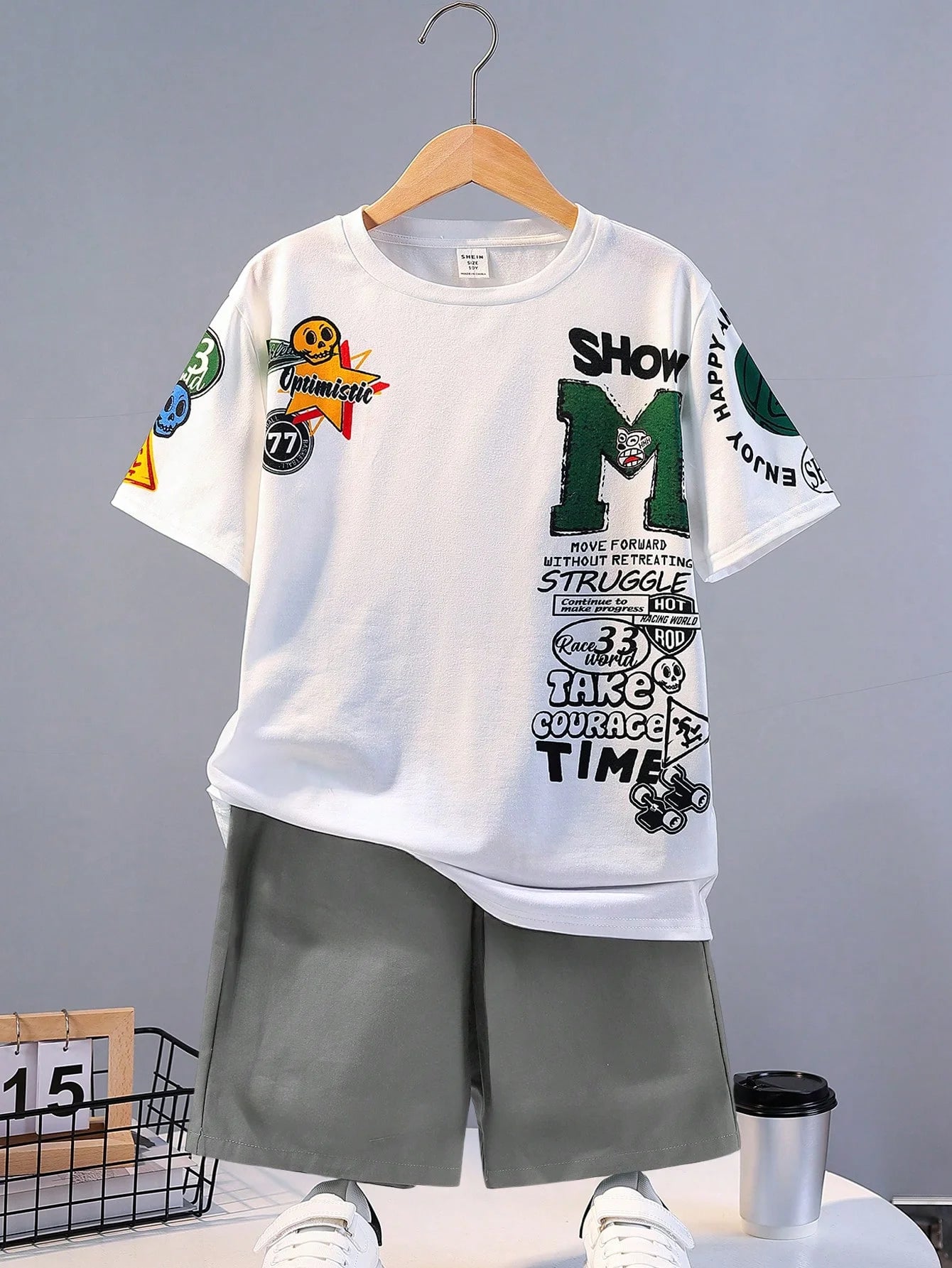 Summer Kids' Suit Boys' Loose Casual Crewneck Patterned Short-sleeved T-shirt and Shorts Comfortable Cool Tracksuit