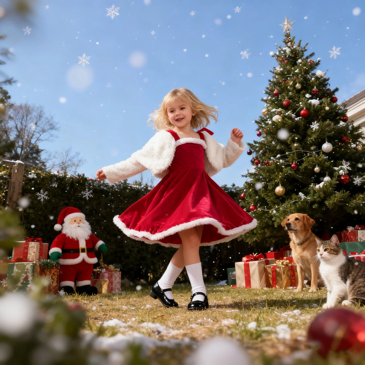 2026 New Year Dress For Girls Autumn And Winter Plush Jacket & Suspender Suits Elegant Dress Carnival Party Christmas Dresses