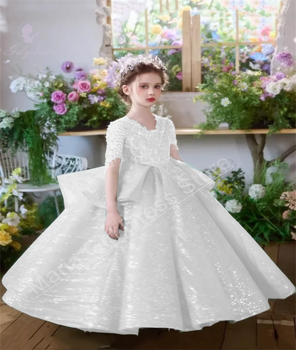 Beautiful Girls Party Dress Green Celebration Wedding Tube Bead Lace Flower Girl Dress Birthday Princess Pageant