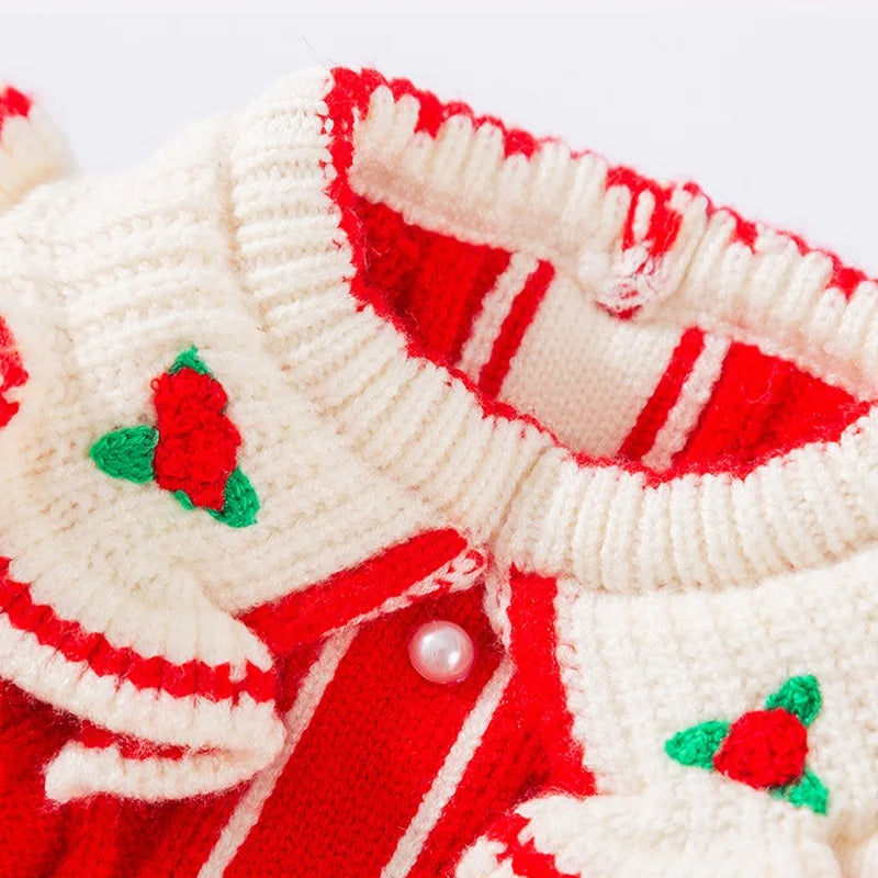 Winter Warm Pet Dog Clothes Luxury Dog Knitten Dress Cute Soft Puppy Princess Skirt Flower Print Cat Dresses Pet Sweater Clothes