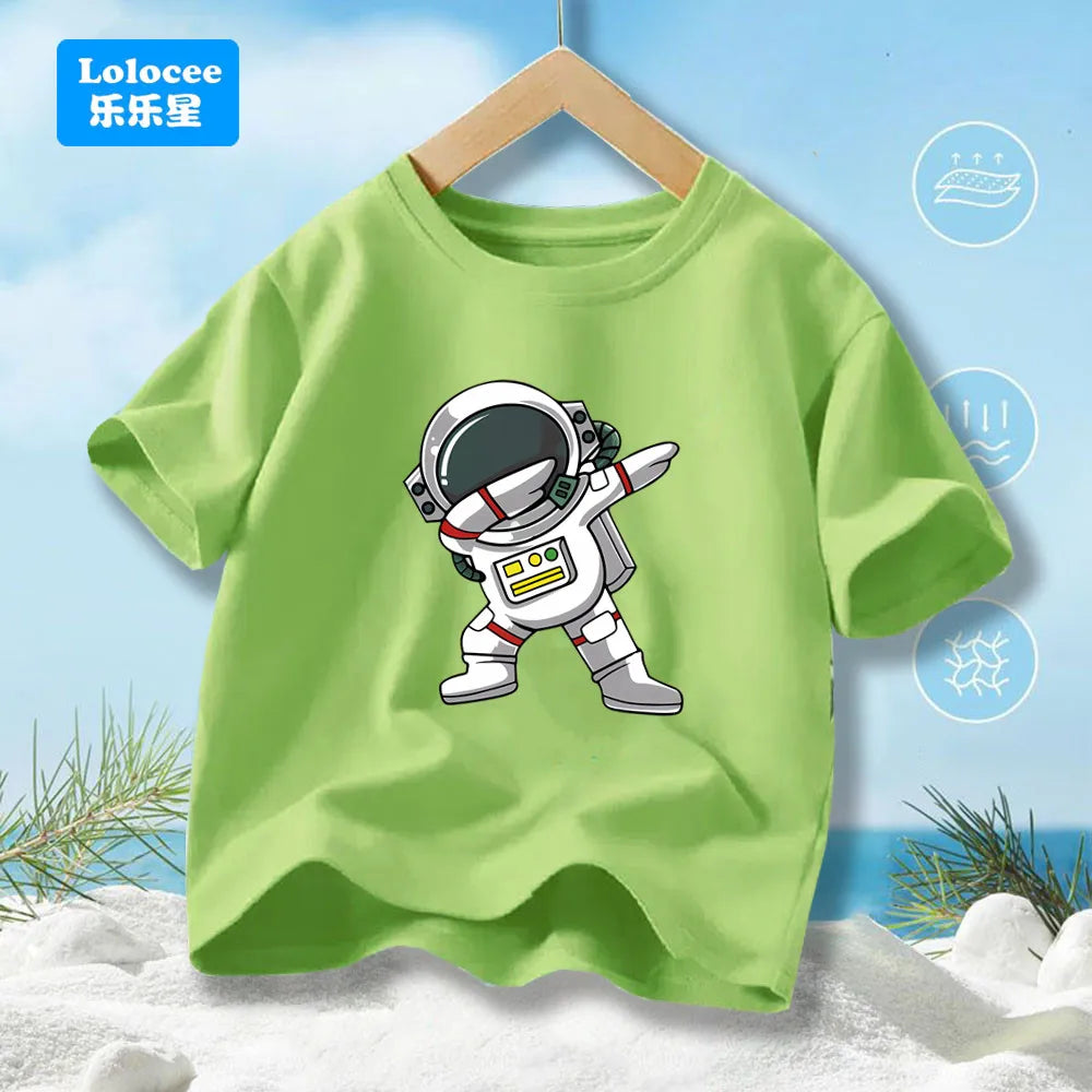 Boys' Summer T-Shirt Funny dabbing astronaut Print T Shirts For Teens Boy Casual Streetwear Tops Kids Summer Cotton Clothes YHY1