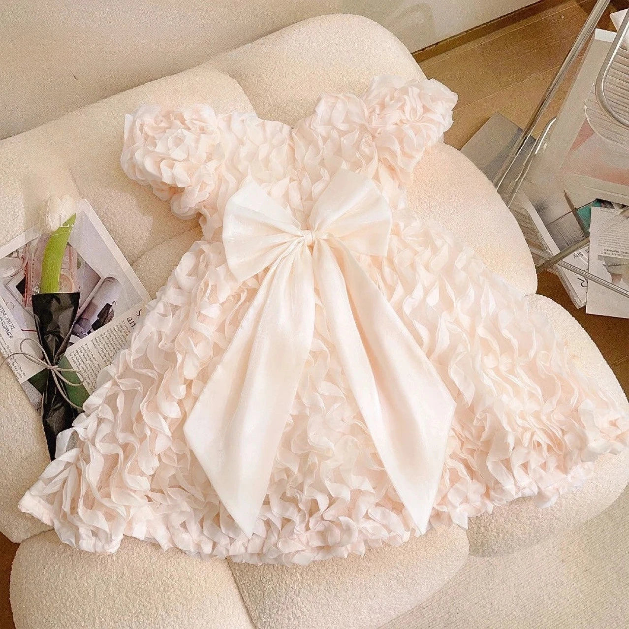 Girls Summer 2025 New Princess Dress Tulle Puff Sleeves Fashion Kids Formal Evening Party Gown