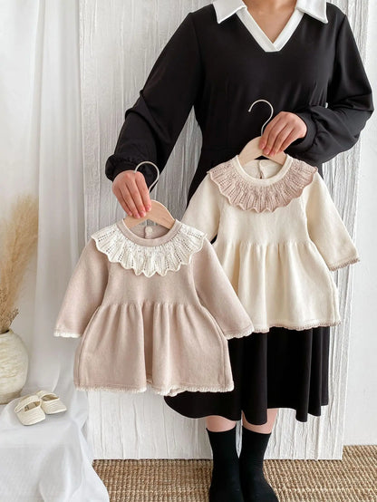 Dress for Baby Girls Soft Knitted Dress Autumn Winter Sweet Pink Princess Dress Girls Sweater Casual Baby Girl Clothing