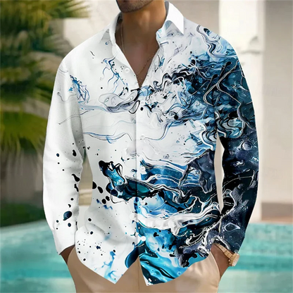 Summer Men's Shirt Abstract Art Color 3D Printing Hawaiian Men's Shirt Casual Long Sleeve Top Shirt Costume